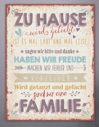 Metallschild groß - Zu Hause - Familienregeln